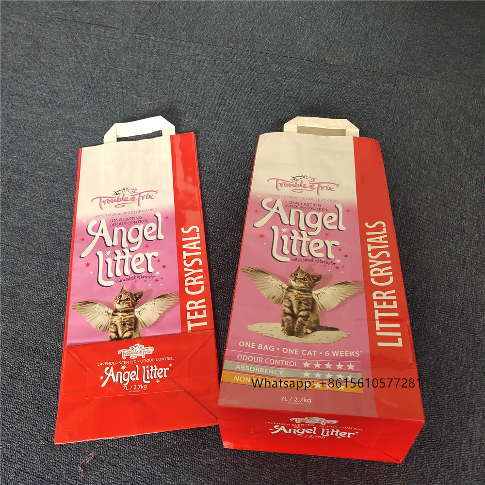 Custom printed 2 layer kraft paper cat litter packaging pouch bag